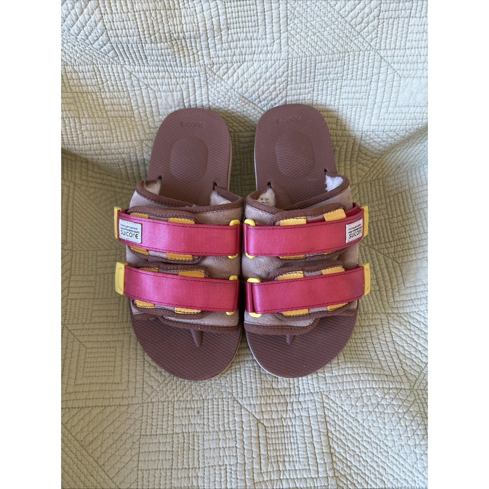 Suicoke Vibram MOTO-VS Double Strap Fleece Lined Sandals Mens 7 W8.5 Tan/Red